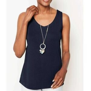 J Jill Pima Rounded V Neck Tank Navy Blue Sleeveless XLP Cotton Casual Essential